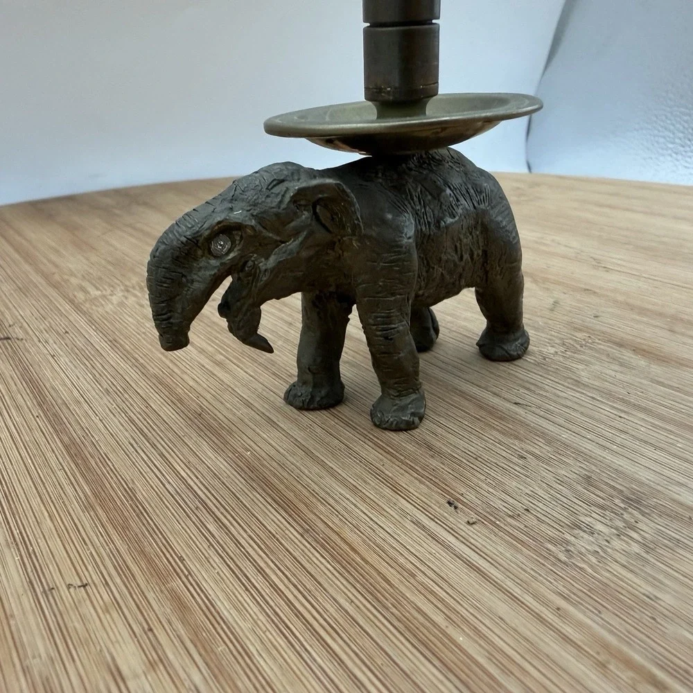 Vintage Solid Brass Elephant‎ Corkscrew Candle Base Barware